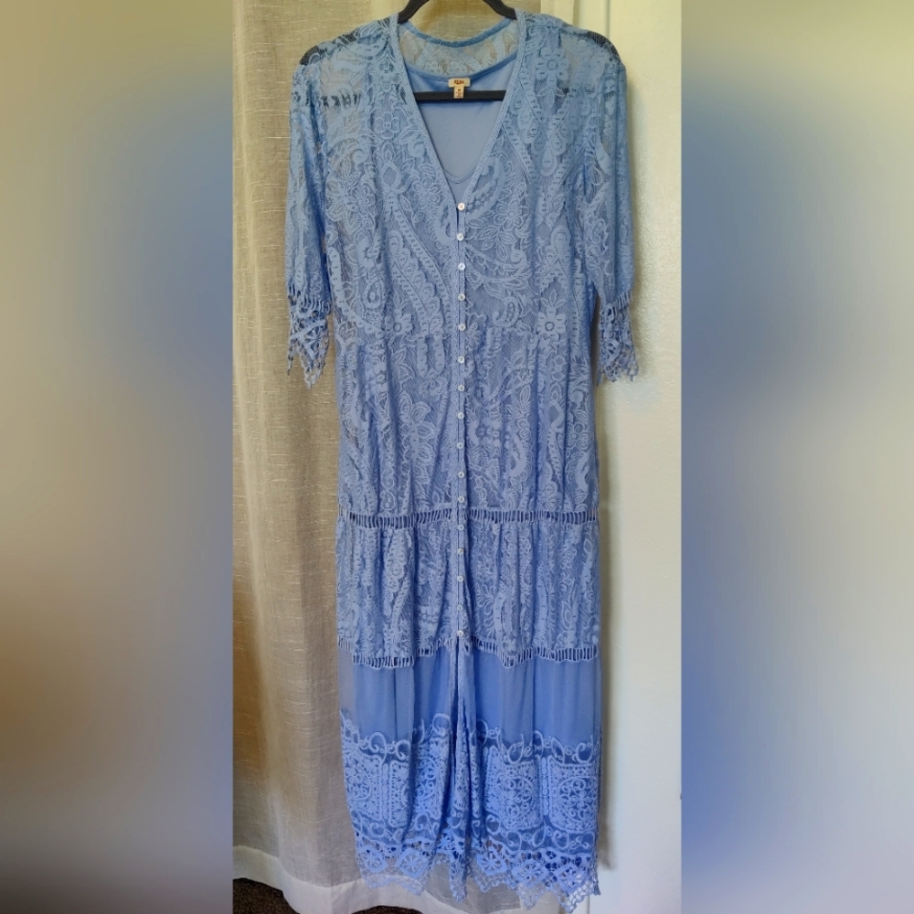 Reba Baby Blue Stretchy Lace Dress